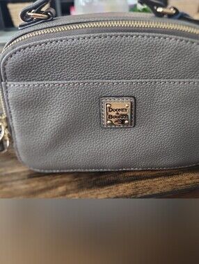 Dooney & Bourke Gray Pebble Leather Crossbody Pouch with Gold Hardware